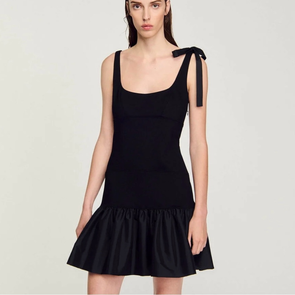 Sandro Dual Material Mini Bubble Dress - Black NWT Sz 36 US 4 (fits like a US 6)